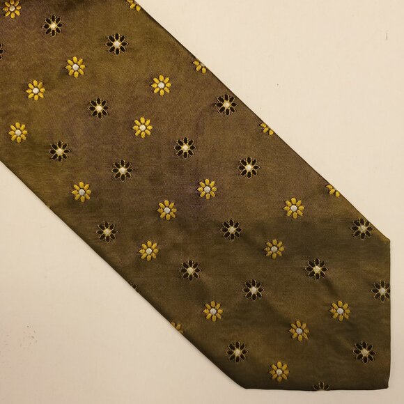 Hugo Boss Italian Neck Tie Men 100% Silk 56"x3.5" Gold Geometric Flowers - Picture 1 of 4